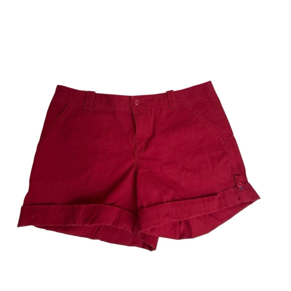 Eddie Bauer Vashon Fit Shorts Size 10 Red Rolled Cuff Casual Summer Cotton